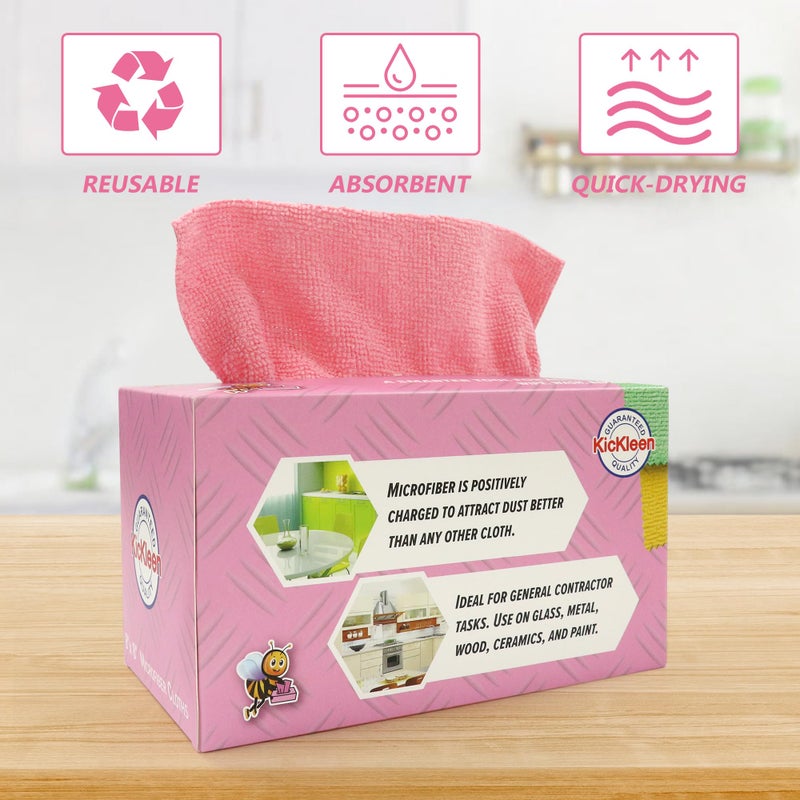 kickleen Microfiber Cleaning Cloth, Lint-Free Shop Towels Reusable, Bulk Rags in a Box for Home, Kitchen and Car, 8 Inch x 8 Inch,40 Pack with Box (Pink) - Image 4